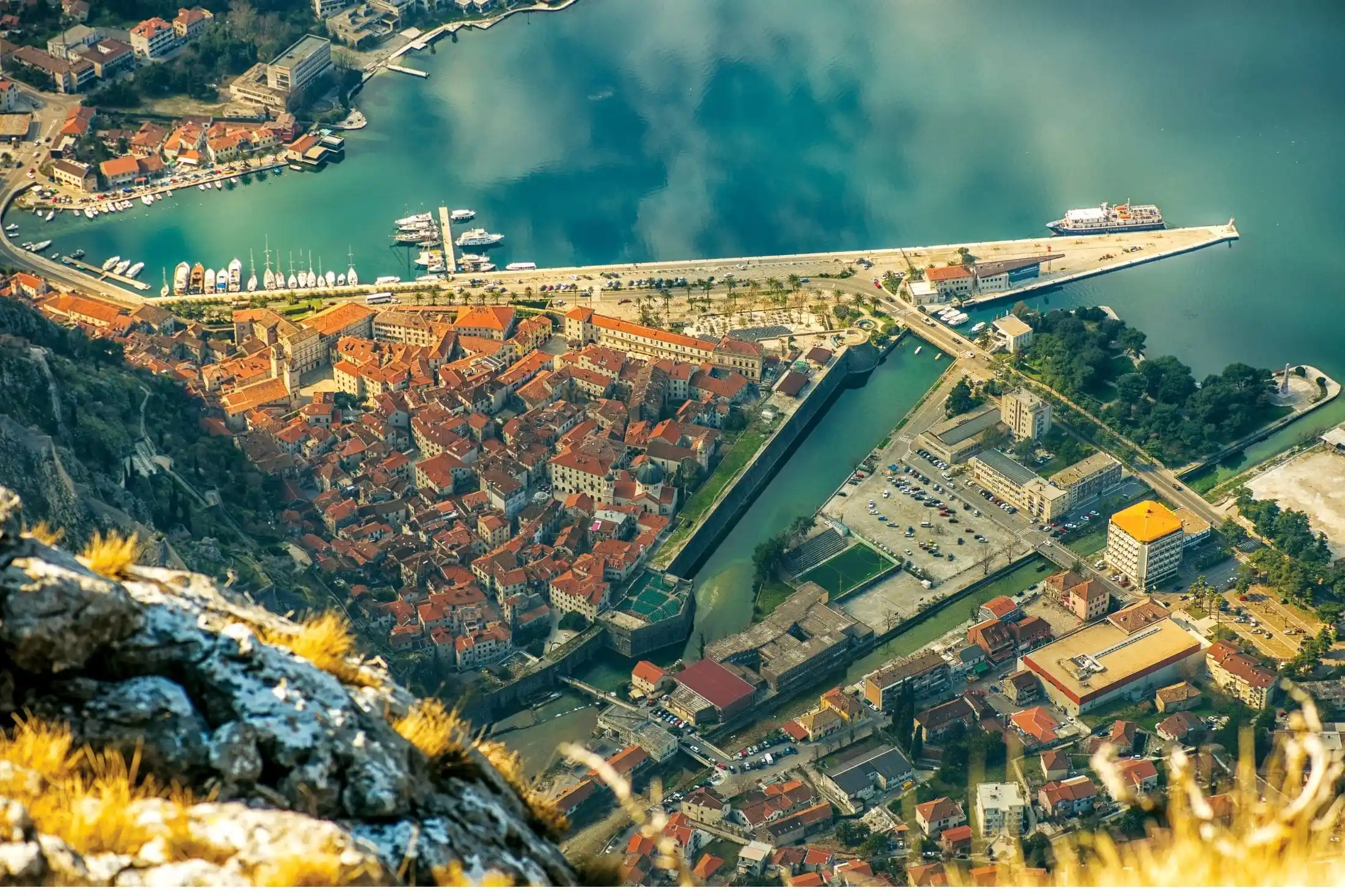 Overhead view of Kotor - the Old Town and the port