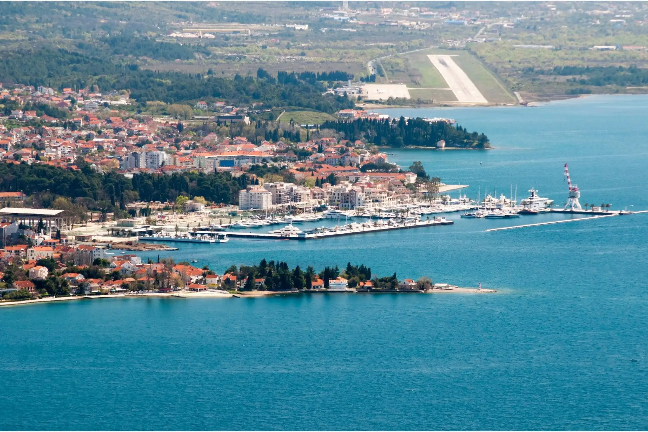 Aerial photo of Tivat, Porto Montenegro and Airport Tivat