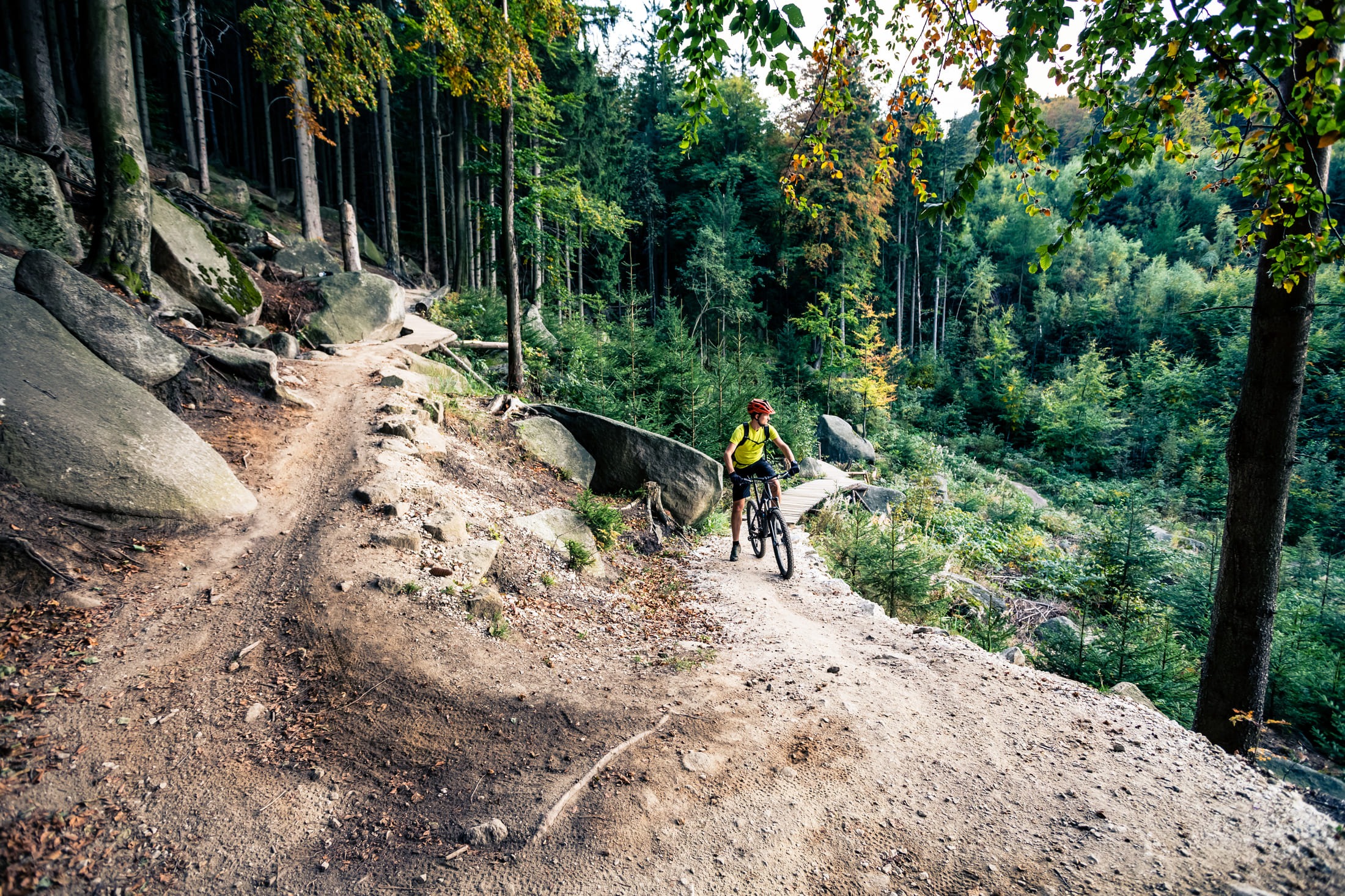 A picture of a man taking in the sights during mountain biking