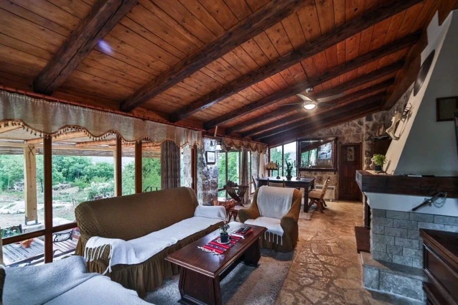 Traditional stone house living room in a tranquil surroundings