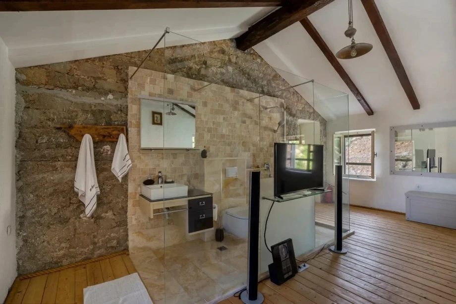 Modern Glass Wall Bathroom in a Luxury Montenegro Villa with Elegant Finishes