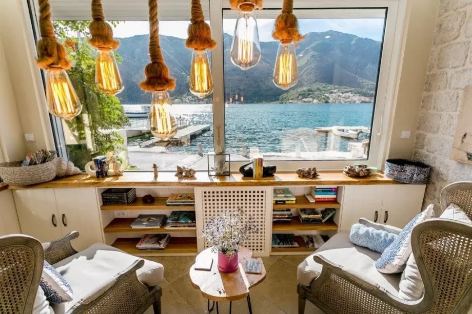 Beachfront Azure Hideaway Villa with view of the Bay of Kotor