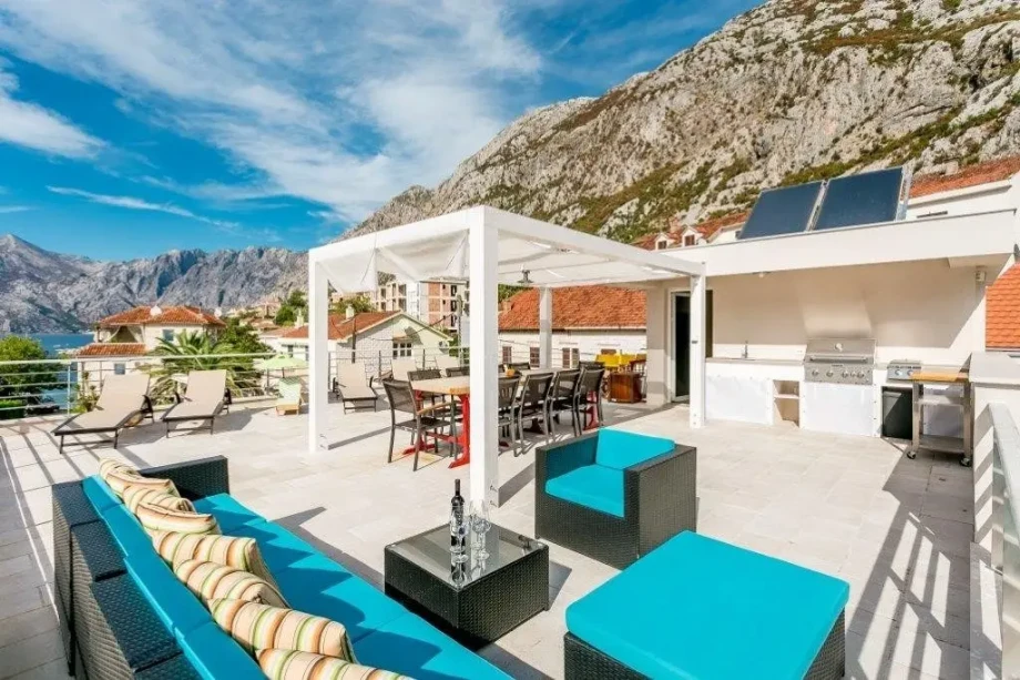 Beachfront Azure Hideaway Villa with view of the Bay of Kotor