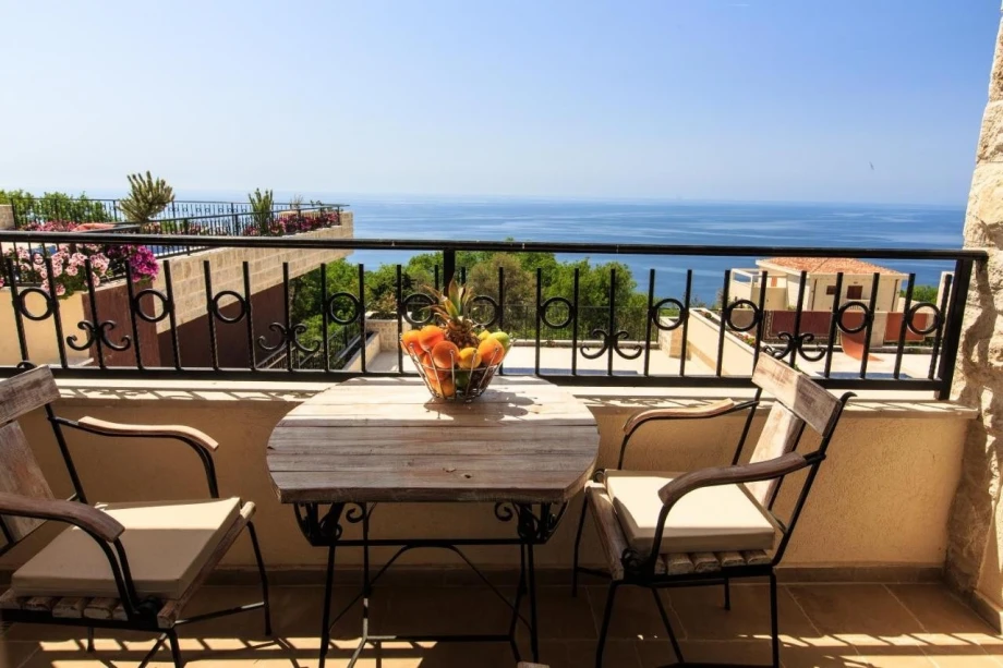 Terrace with an incredible view of the sea in luxury villa for rent in Montenegro