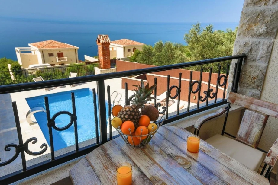 Breathtaking seaview from a terrace in a luxury villa for rent in Montenegro