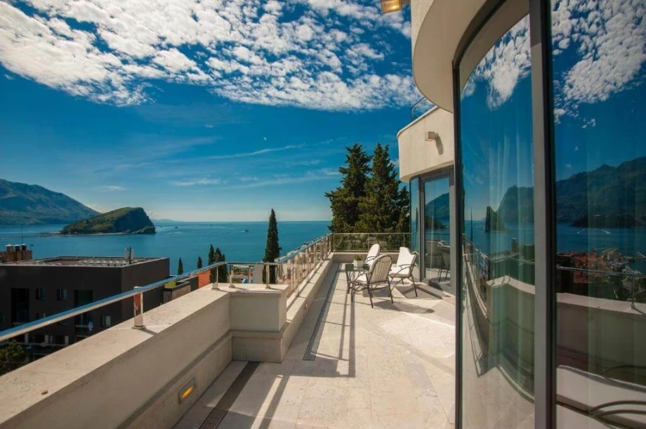 Terrace view from a luxury villa for four guests in Budva, Montenegro