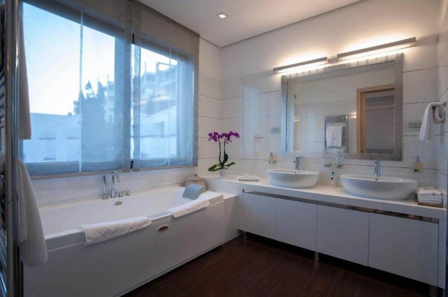 Double sink luxury bathroom in Budva apartment, Montenegro