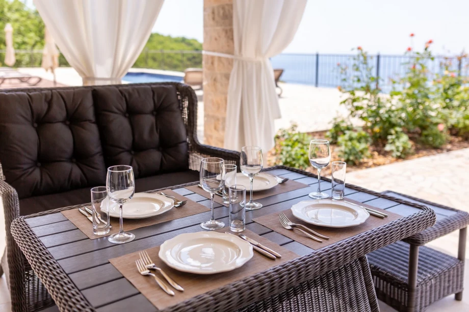 Lunch area inside a villa view seaview in Budva