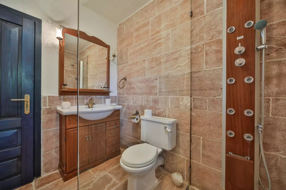 Contemporary bathroom with a walk in shower in a villa for rent in Petrovac