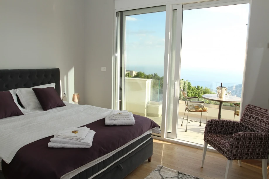 Luxury bedroom with purple sheets, Moonstruck villa in Budva
