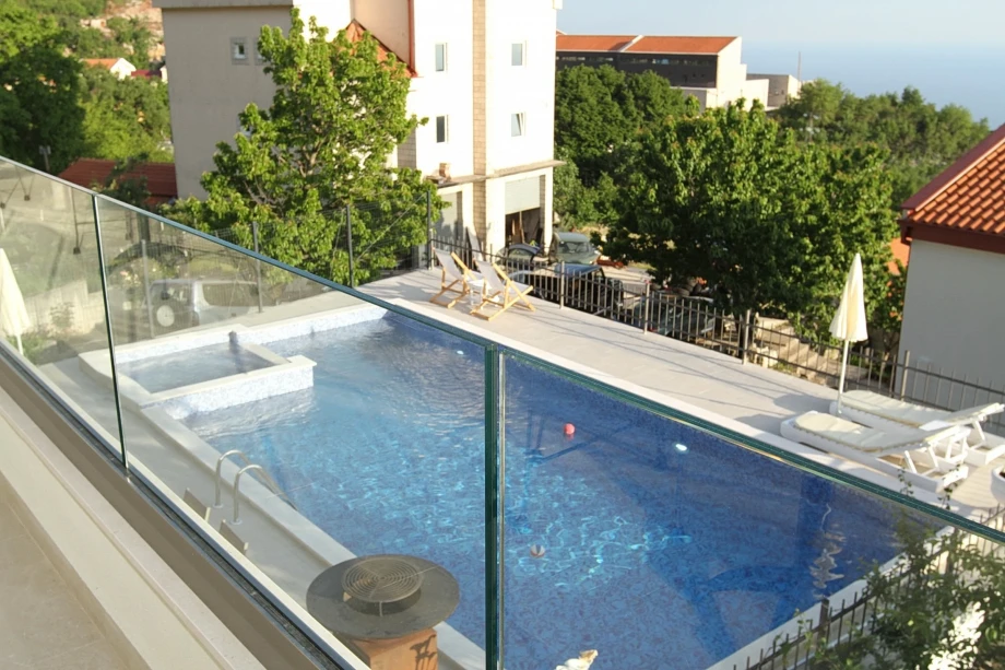 View of the outdoor pool from the villa terrace