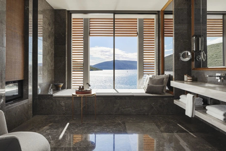 Panoramic view from the bathroom of a One&Only villa in Montenegro