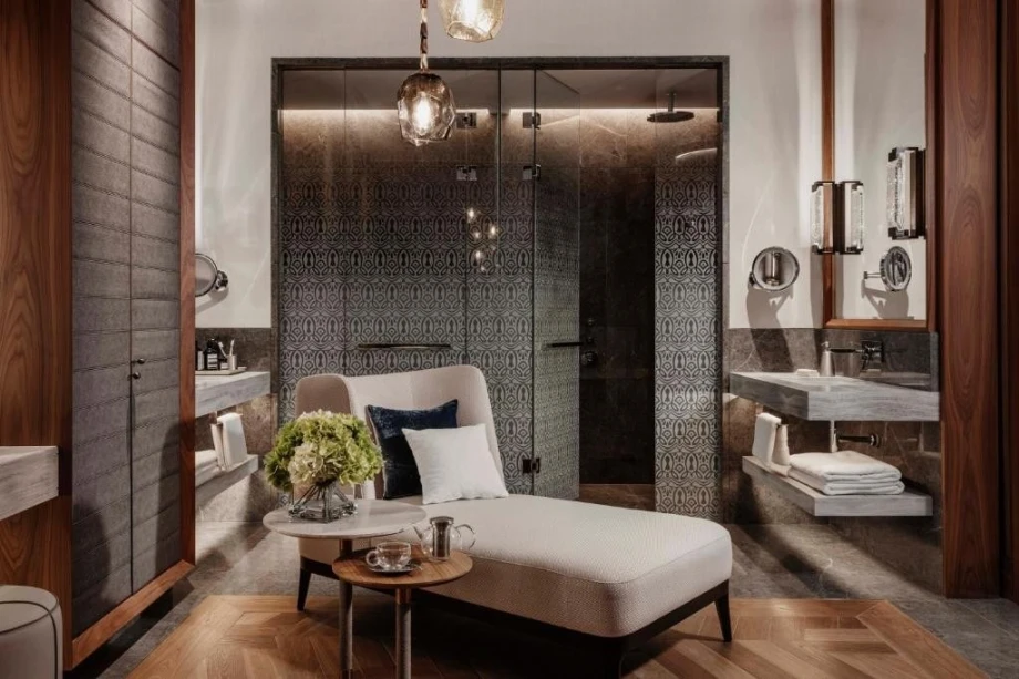 Sofa, shower and the unique design of One&Only apartment for rent in Montenegro