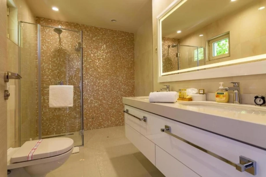 A modern bathroom with a shower cabin inside a modern Montenegro villa