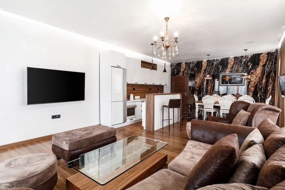 Modern living room of the luxury Budva penthouse Victoria Residence