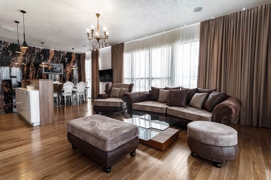 Chic living room of the luxury penthouse in Budva