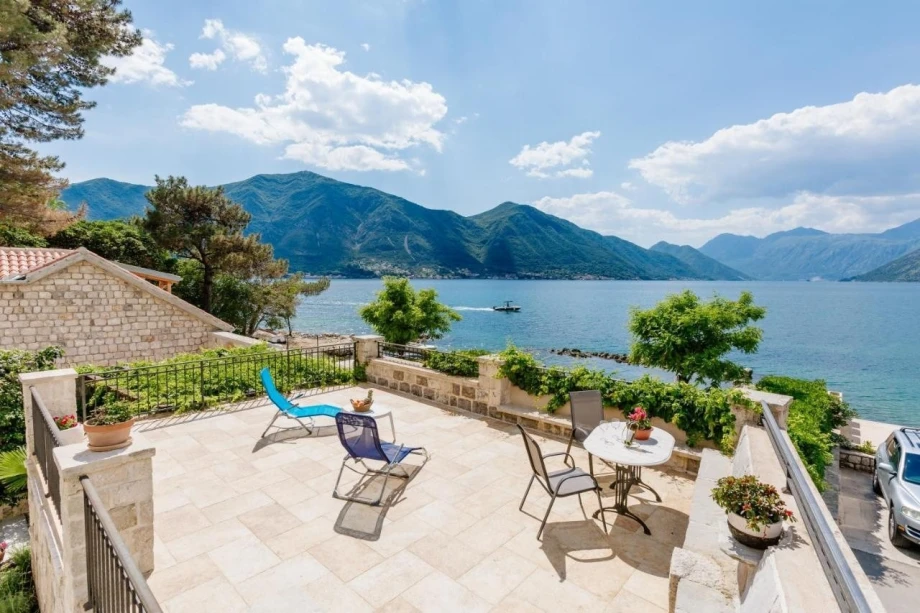 Spacious terrace with a breathtaking view of the sea in a luxury villa for rent in Montenegro