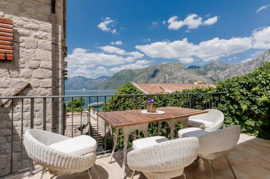 Beautiful view of the sea from the terrace in villa Seafront Bliss in Montenegro