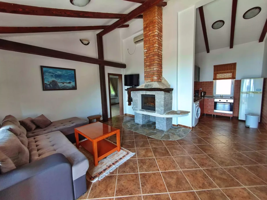 Stone villa interior which combines modern and rustic elements