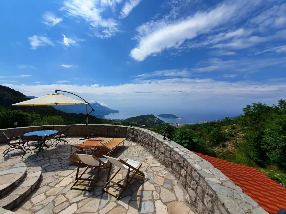 View of Montenegrin coast from the terrace of a luxury stone villa
