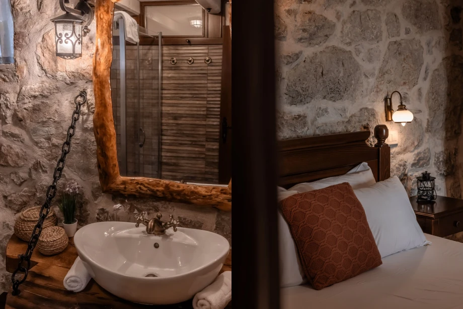 Unique Wooden Sink and Mirror Design at Villa Andjelija