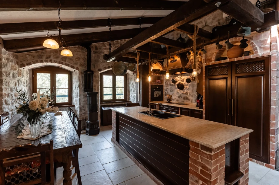 Stone and Wood Dining Room at Villa Andjelija