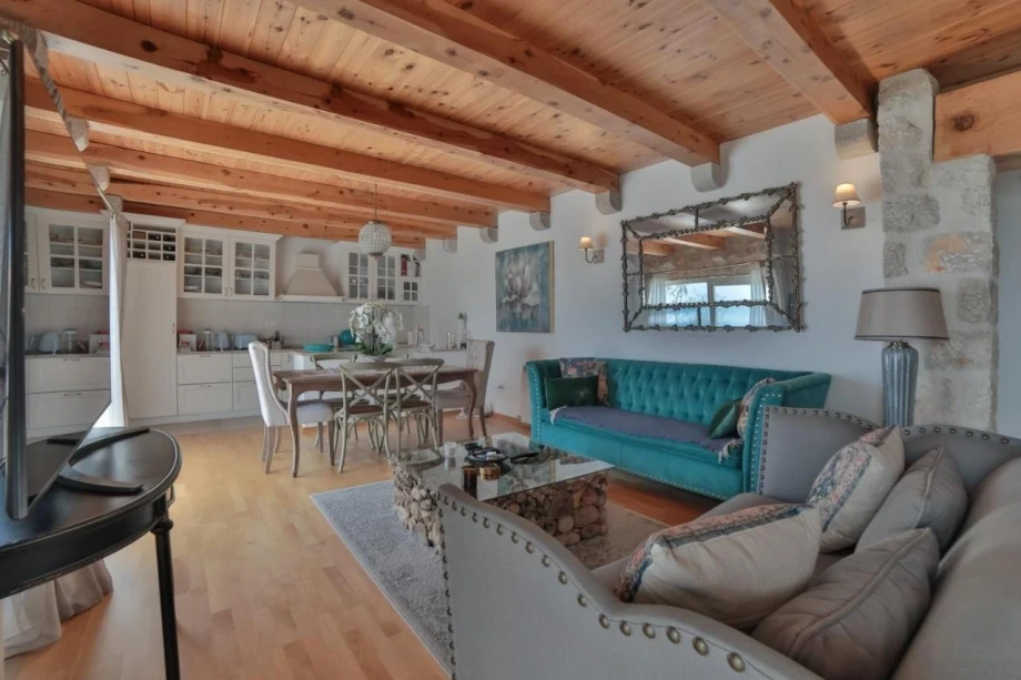 Living Room with Kitchen and Dining Table in Villa
