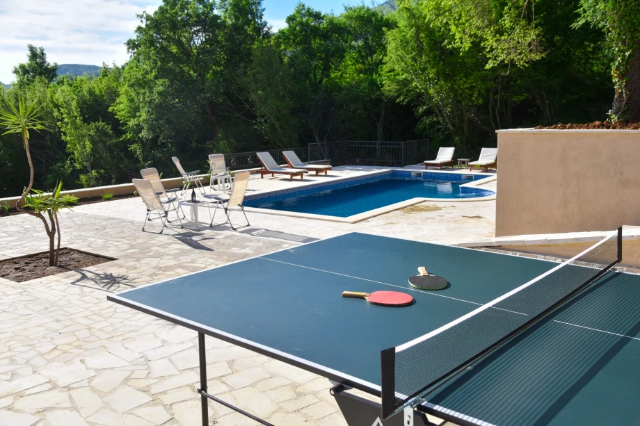 Socializing with table tennis on the villa terrace