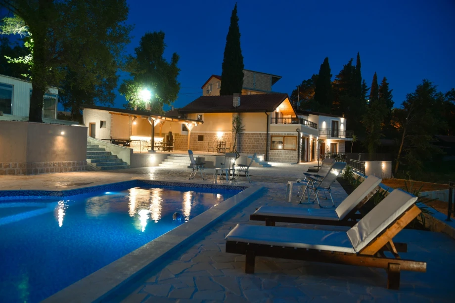 Nighttime ambiance outside the villa