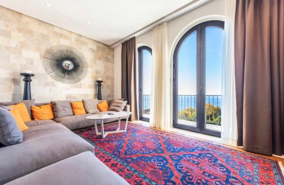 Stylish Living Room Interior with Panoramic Villa Views