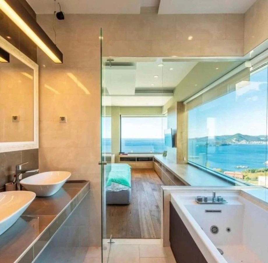 Luxurious Bathroom with Stunning Panoramic Views at a Montenegro Villa