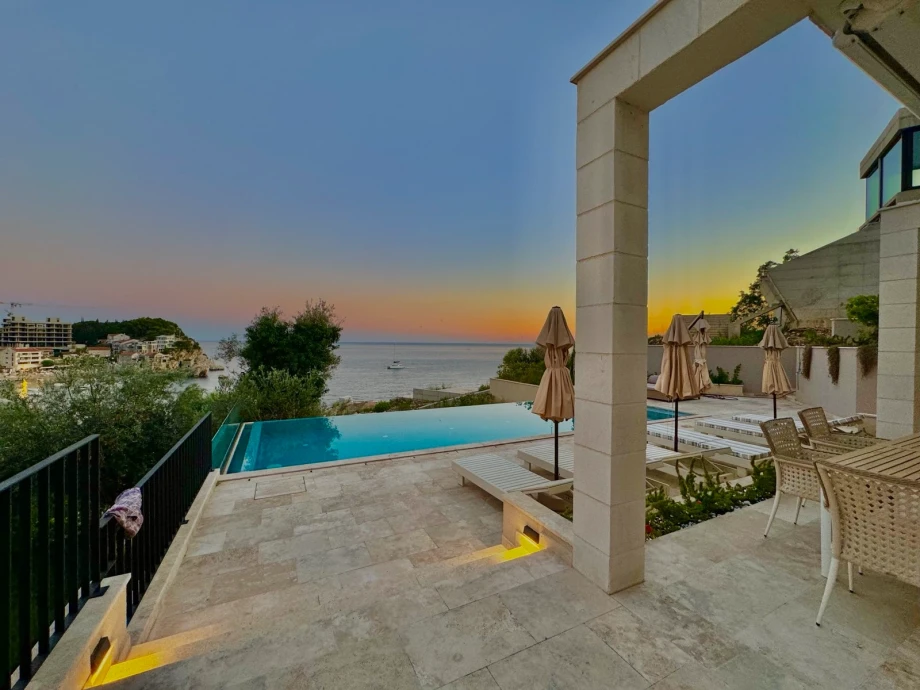 Beautiful View of the Adriatic from Villa Solis Terrace at Sunset