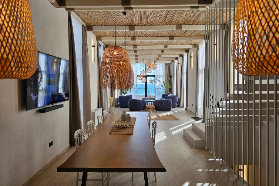 Bright Dining Room with Chic Lighting and Warm Ambience in Montenegro Villa