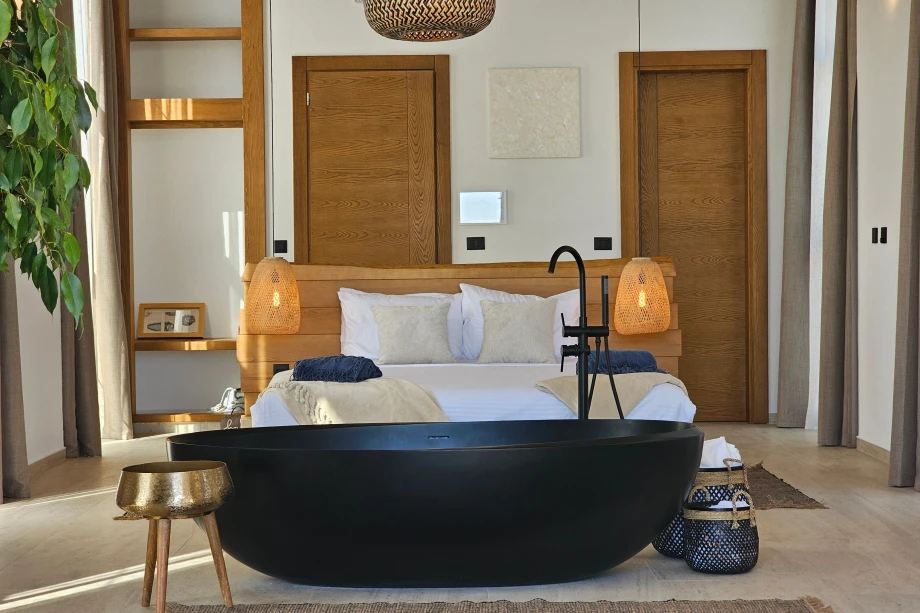 Elegant Bathroom with Freestanding Bath Tub and Natural Light in Montenegro Villa