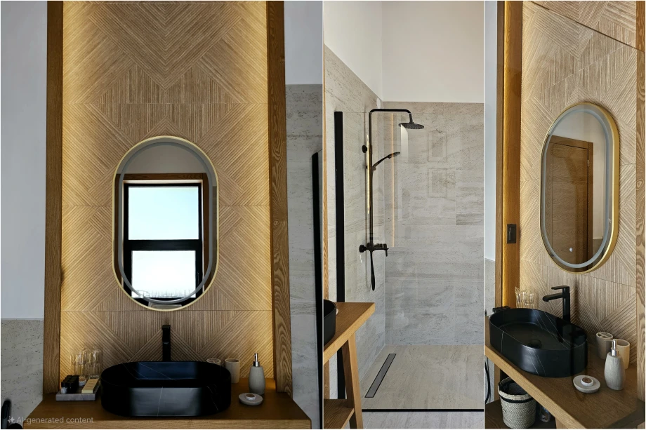 Modern Bathroom with Sleek Tiles and Walk-In Shower in Montenegro Villa