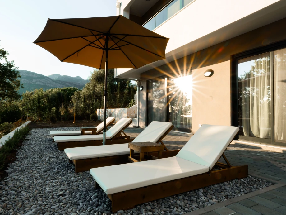 Enjoying the Sun Loungers by the Pool – Montenegro Villa Outdoor Comfort
