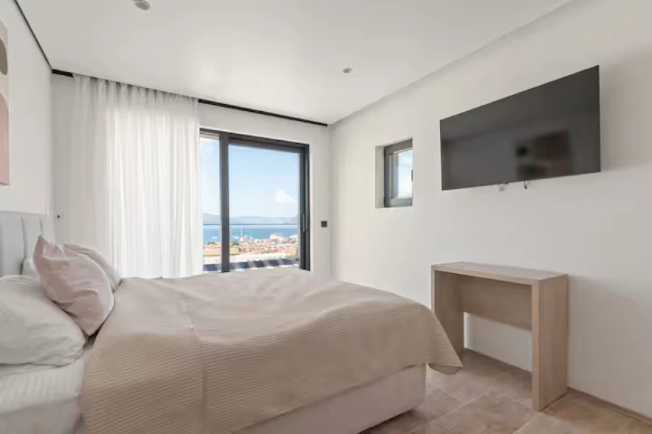 Sea View from Stylish Bedroom with Floor-to-Ceiling Glass Doors – Montenegro Villa Escape