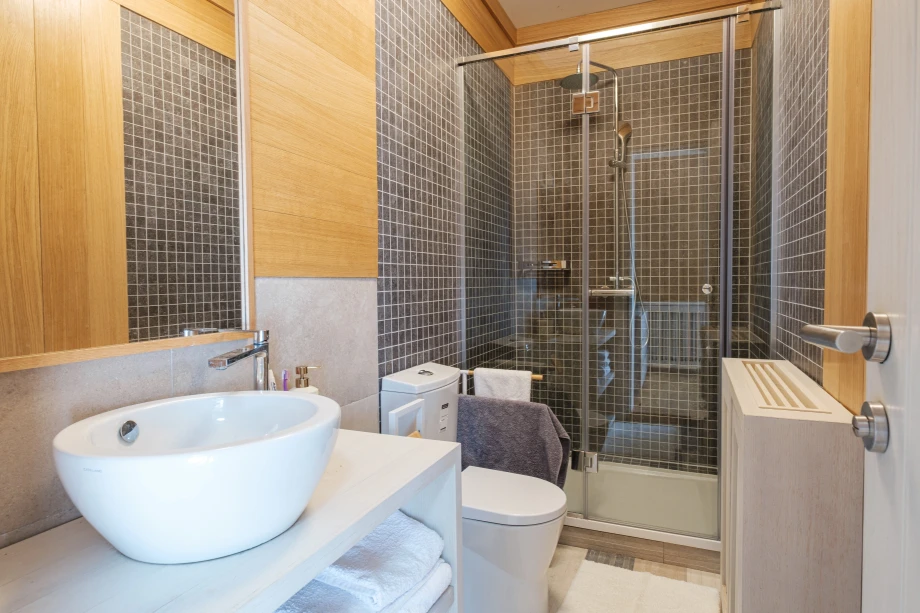 Elegant Shower Cabin with Wooden Accents in Montenegro Villa