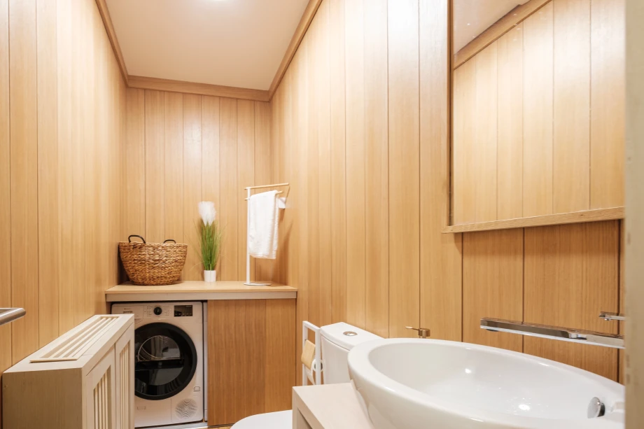 Rustic Wooden Bathroom with Stone Accents in Montenegro Villa