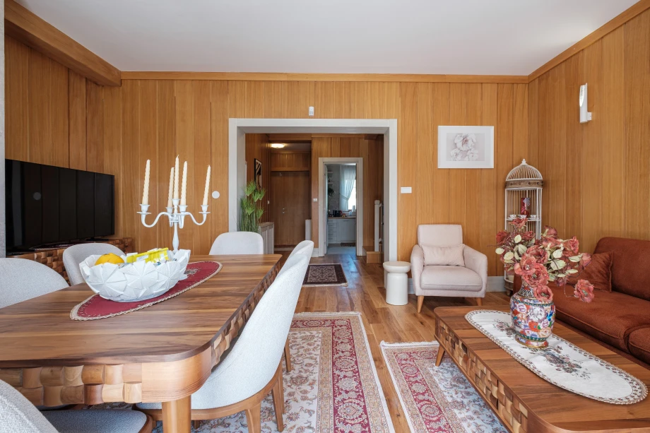 "Elegant Dining Area with Expansive Table and Scenic Views in Montenegro Villa