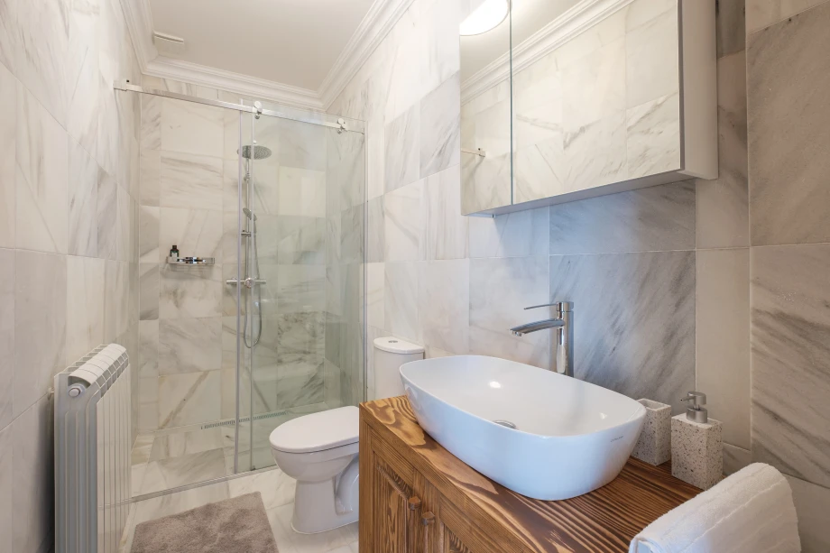 Modern Bathroom with Walk-In Shower and Designer Fixtures in Montenegro Villa