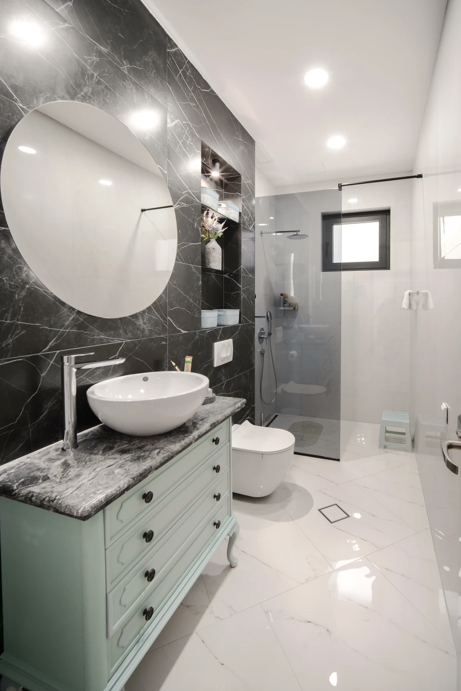 Spacious villa bathroom with modern fixtures