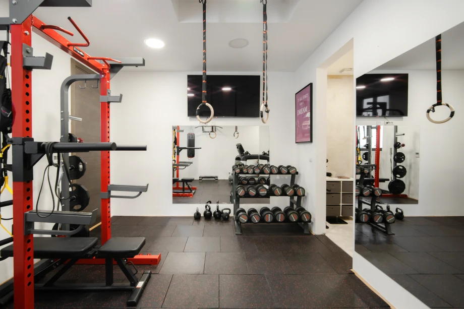 Villa private gym with fitness machines