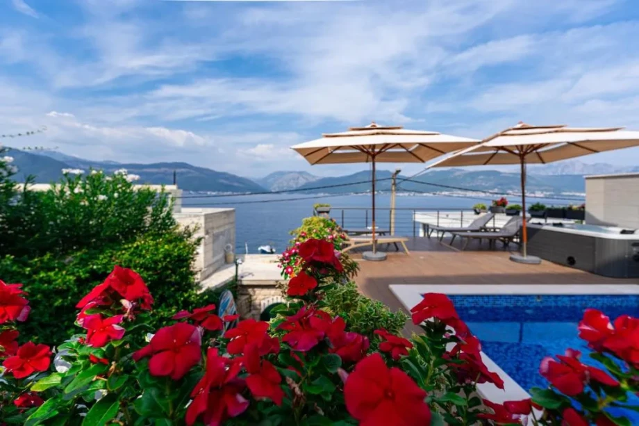Pool View with Garden Terrace Overlooking Krašići Coastal Scenery
