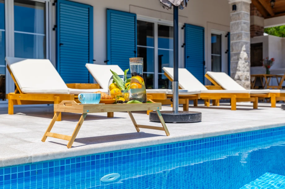 Private Pool Terrace with Sunbeds and Refreshments