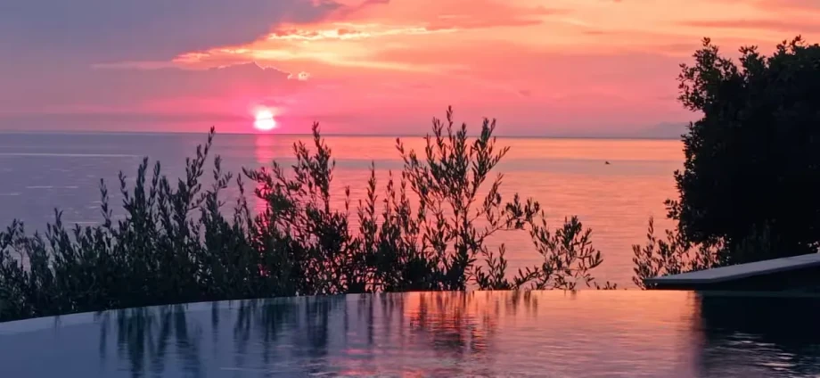 Golden Hour Pool Scene with Adriatic Sunset Glow