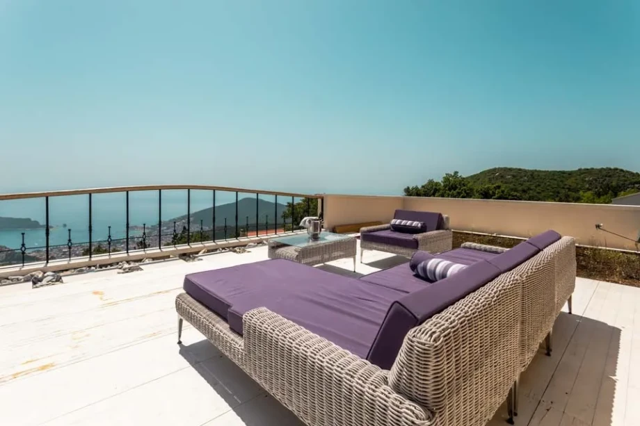 Villa Ventura Outdoor Lounge Furniture and Terrace Seating with Adriatic Views in Budva