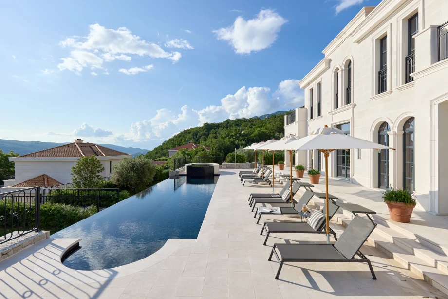 Sunbeds with Pool Setting at Villa Gran Palacio in Budva