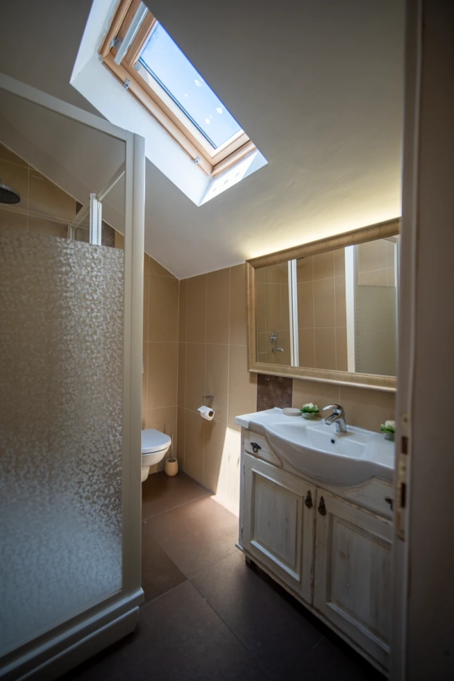Luxury Bathroom with Rooftop Skylight and Modern Design