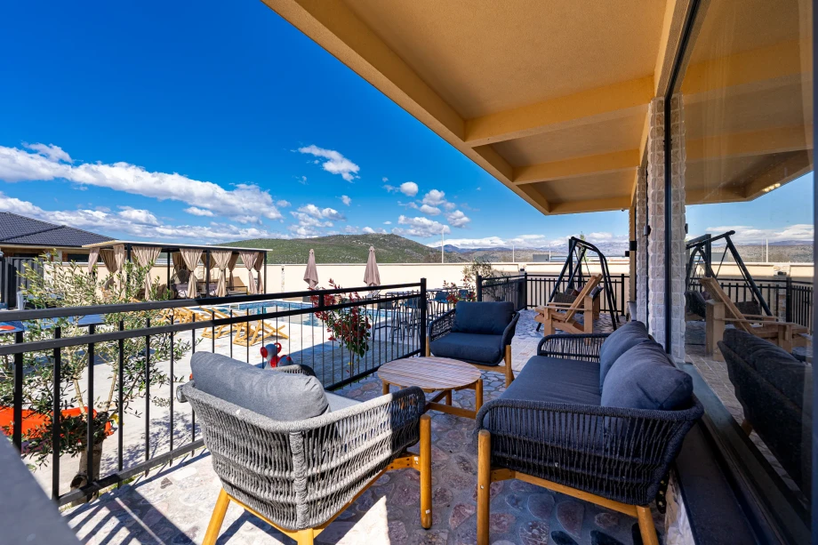 Outdoor Pool View at Villa Armonia with Scenic Open-Air Setting